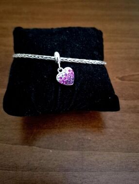 Silver  Pink Heart Charm Bracelet
